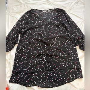 Reitmans Black Tunic with Pink & White Heart Print
